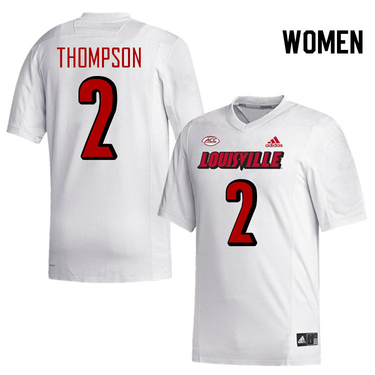 Women #2 Jadon Thompson Louisville Cardinals College Football Jerseys Stitched-White